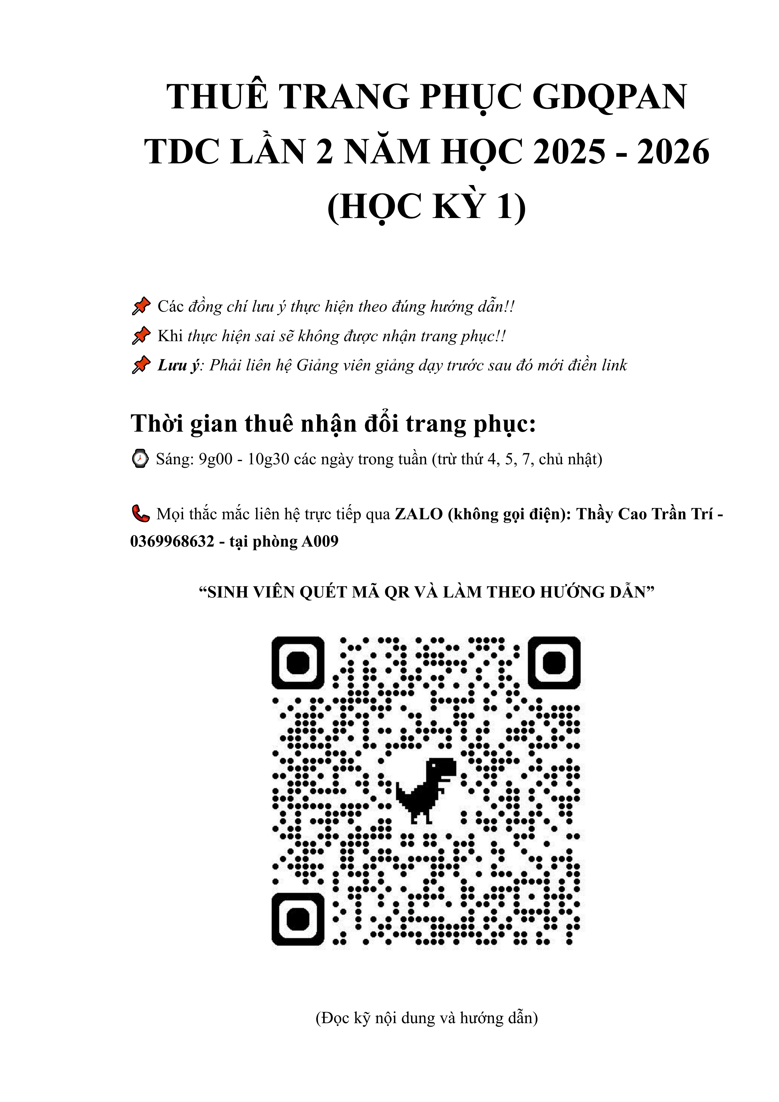 THUÊ TRANG PHỤC GDQPAN TDC LẦN 2 NĂM HỌC 2025 - 2026 (HỌC KỲ 1)